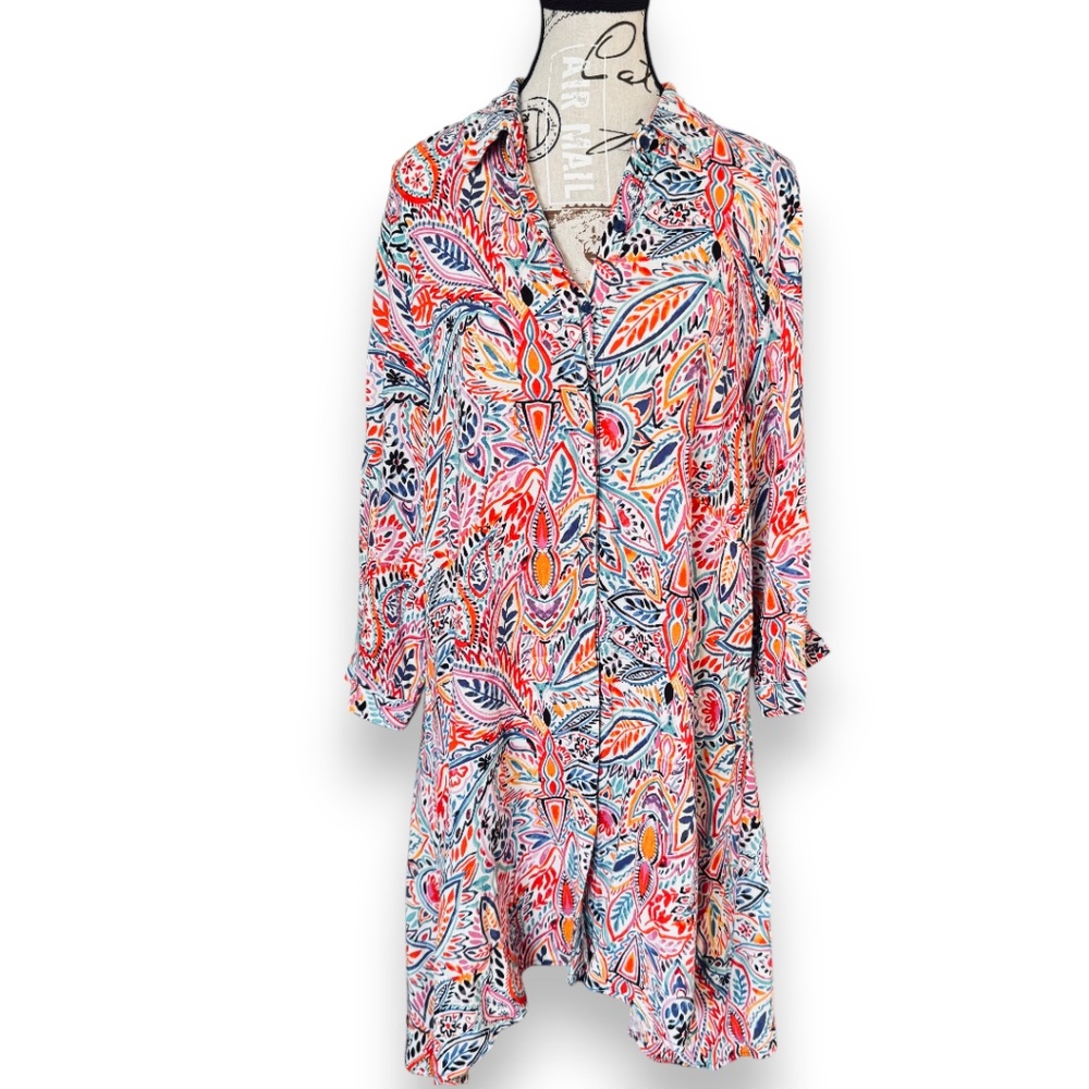 Cupio Multicolor Paisley Rayon Cover-Up Light Duster Size M